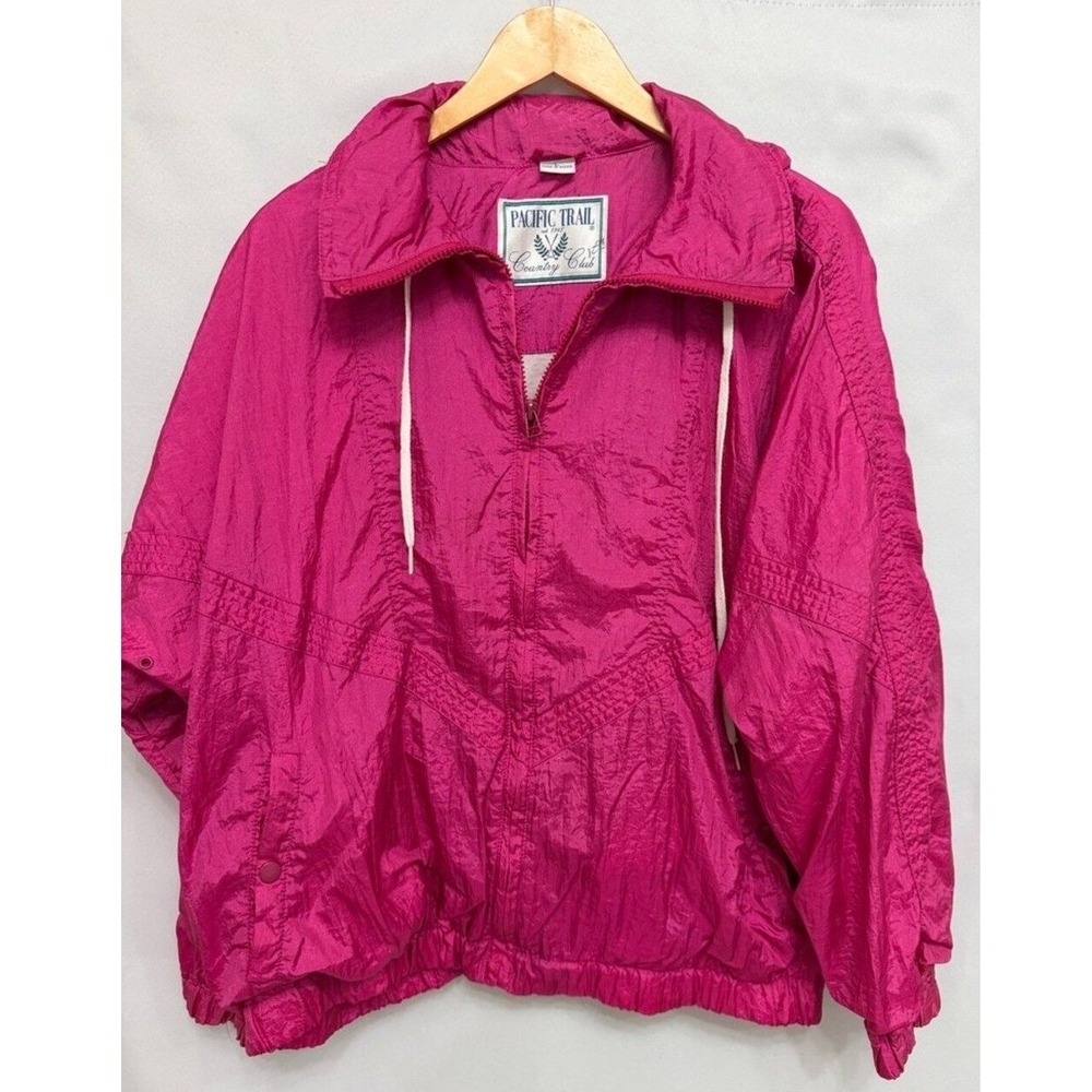 Vintage 90s Pacific Trail Country Club Pink Quarter Zip Windbreaker Large